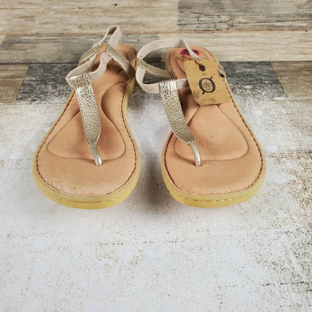Born Womens Support Thong Sandals Sz 10 Metallic Gold Tan Slingback Strap